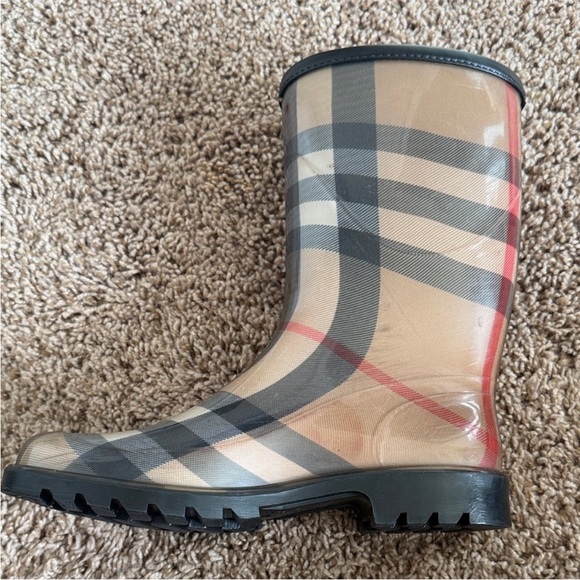 Authentic Burberry Tan, Black, Red, & White Plaid Rain Boots - Picture 6 of 8